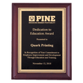9" x 12" Hand Rubbed Cherry Finish Plaque with Gold Florentine Border Black LaserFX Plate