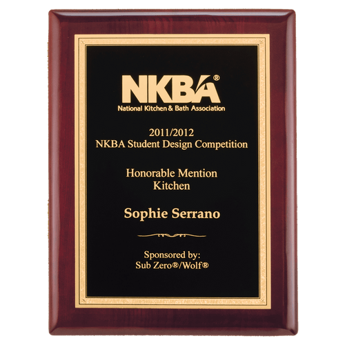 11" x 14" Airflyte Rosewood Piano Finish Plaque with Textured Black/Gold Florentine Border LaserFX Plate