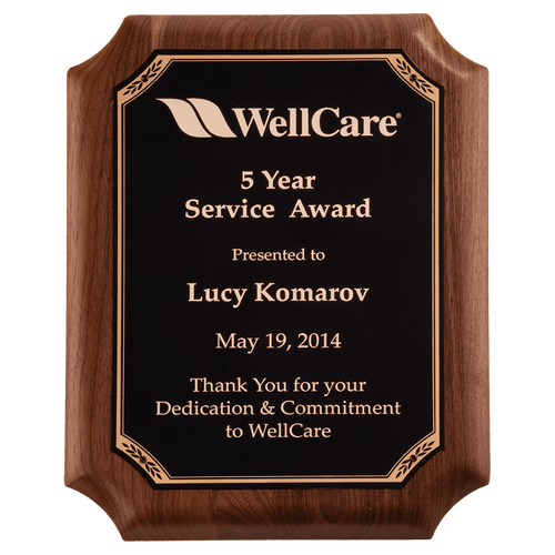 11" x 15" American Walnut Plaque with Gold Border Black LaserFX Plate