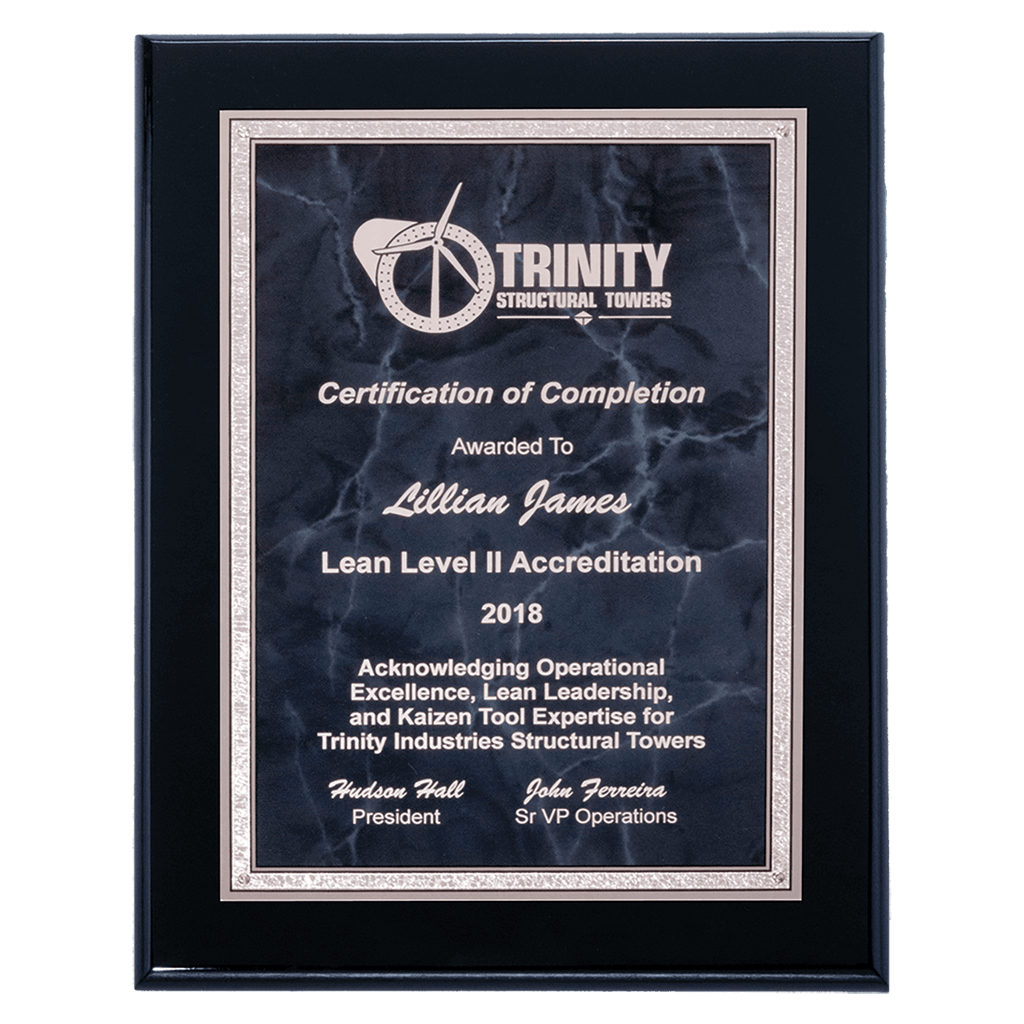 Black High Gloss Plaque with Gray Marble/Silver 7" x 9" Airflyte Florentine Border Plate