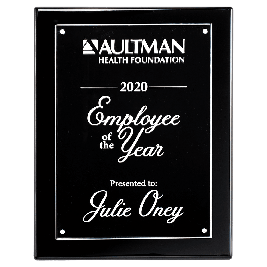 Black 8x10 High Gloss Plaque wtih Acrylic Engraving Plate