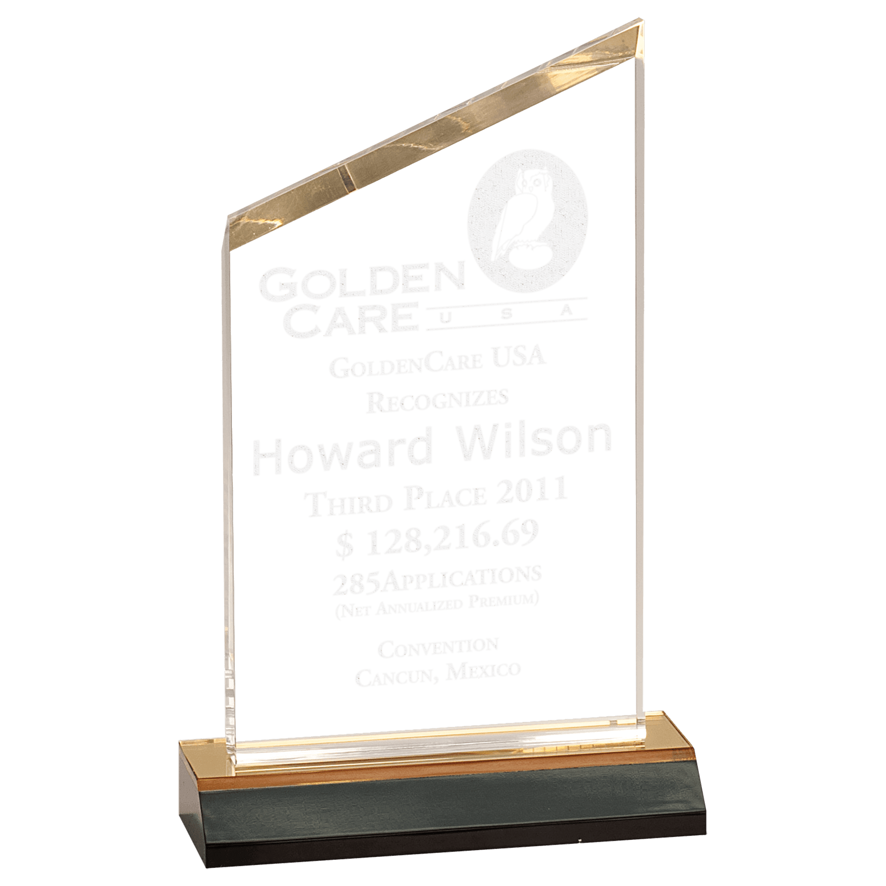 5" x 10" Gold Reflection Beveled Peak Acrylic with 6" Gold Mirror Base